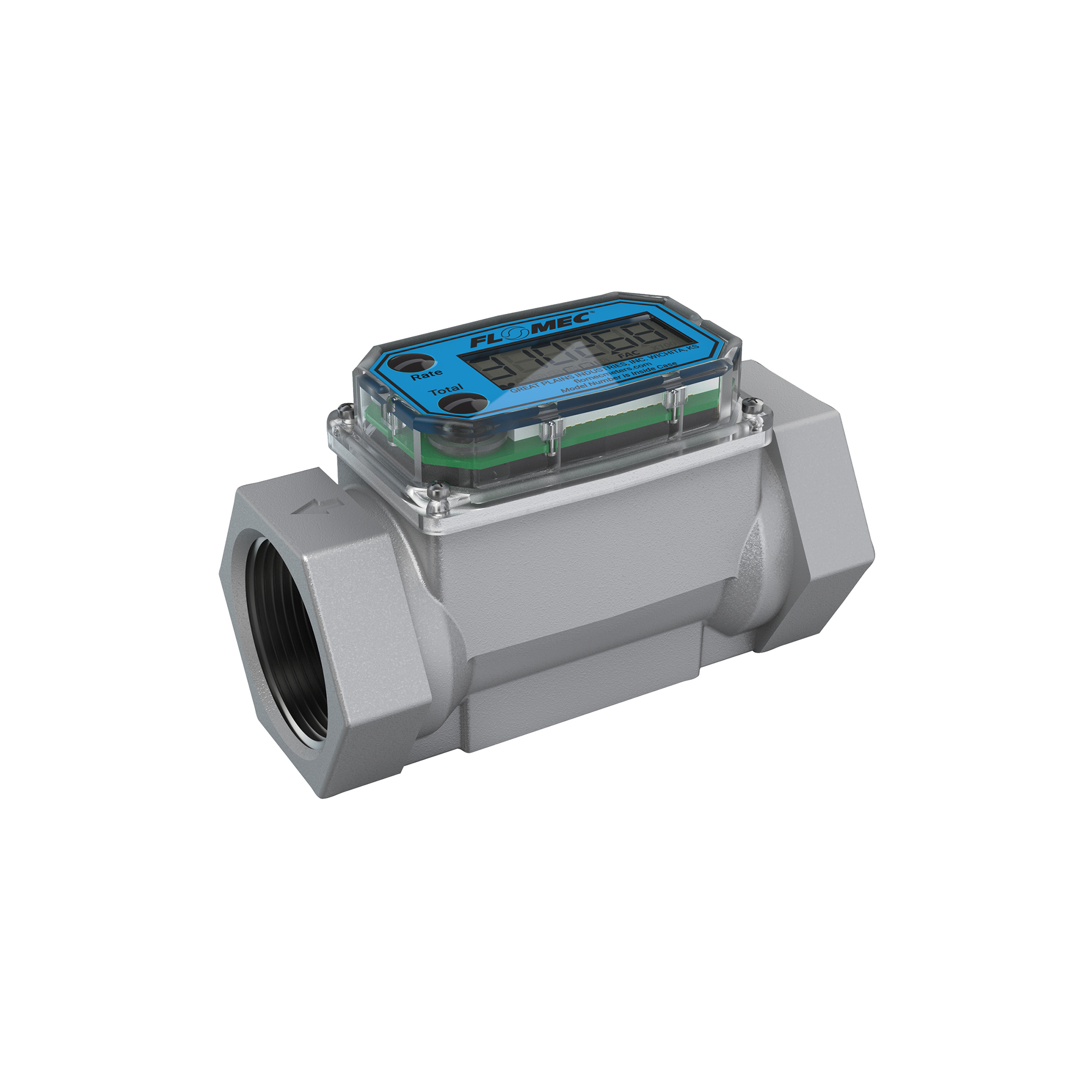 1-1/2" NPT Turbine Flow Meter, Battery Powered Display, Aluminum Body for Solvents and Fuel